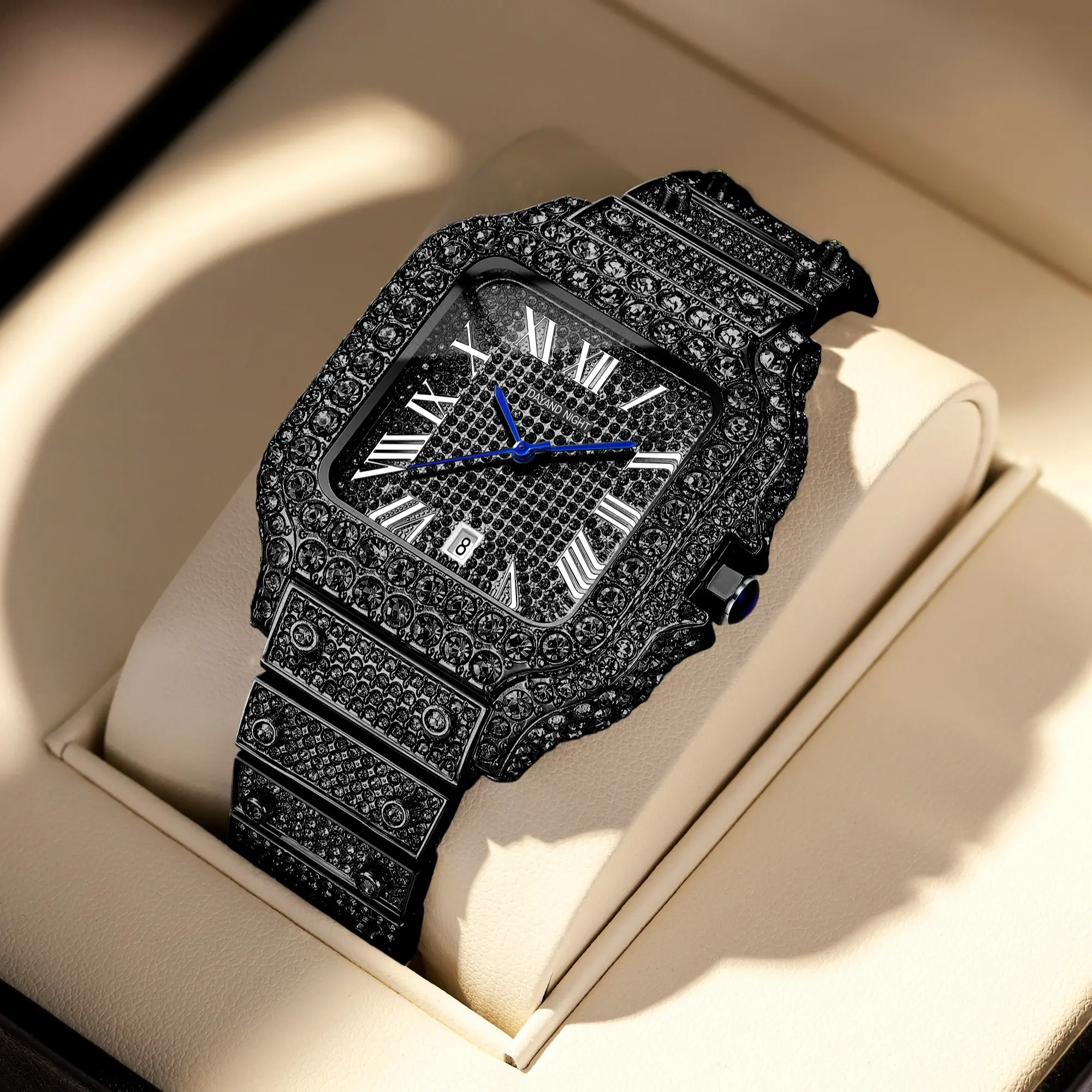Trendy Moissanite Full Diamond Quartz Watch – Luxury Waterproof Timepiece for Men & Women, Business Casual & Street Style