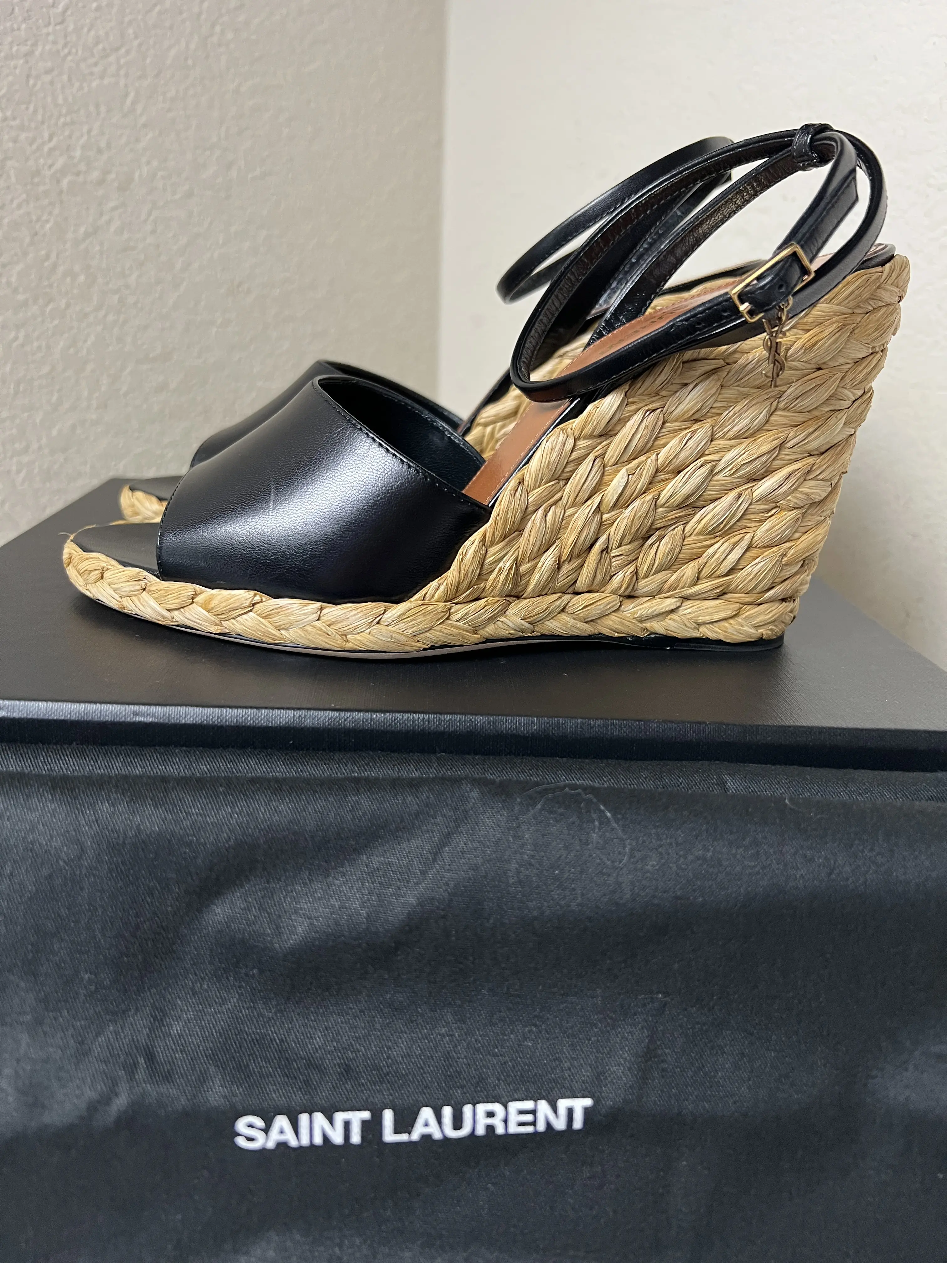 Saint Laurent Leather Espadrilles Platform Sandals Women's Size: 9 | IT 39