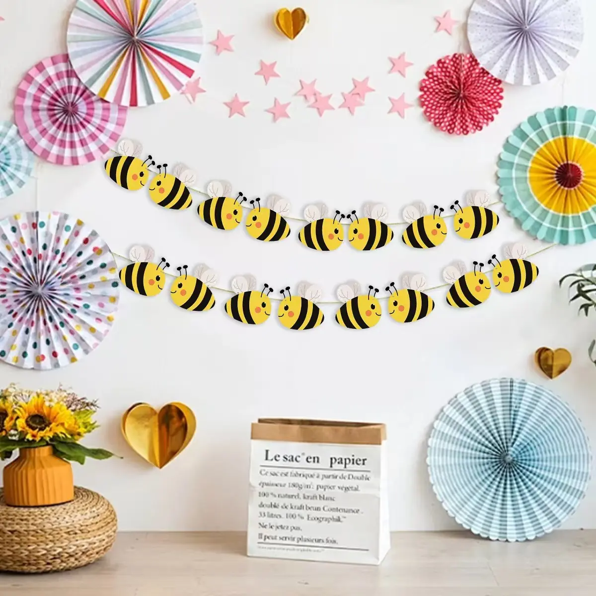 16pcs Bee Theme Birthday Party Decorations, Indoor Outdoor Event Setup Supplies, Fun Gathering Accessories, Perfect for Celebrations, Birthday Party Kit
