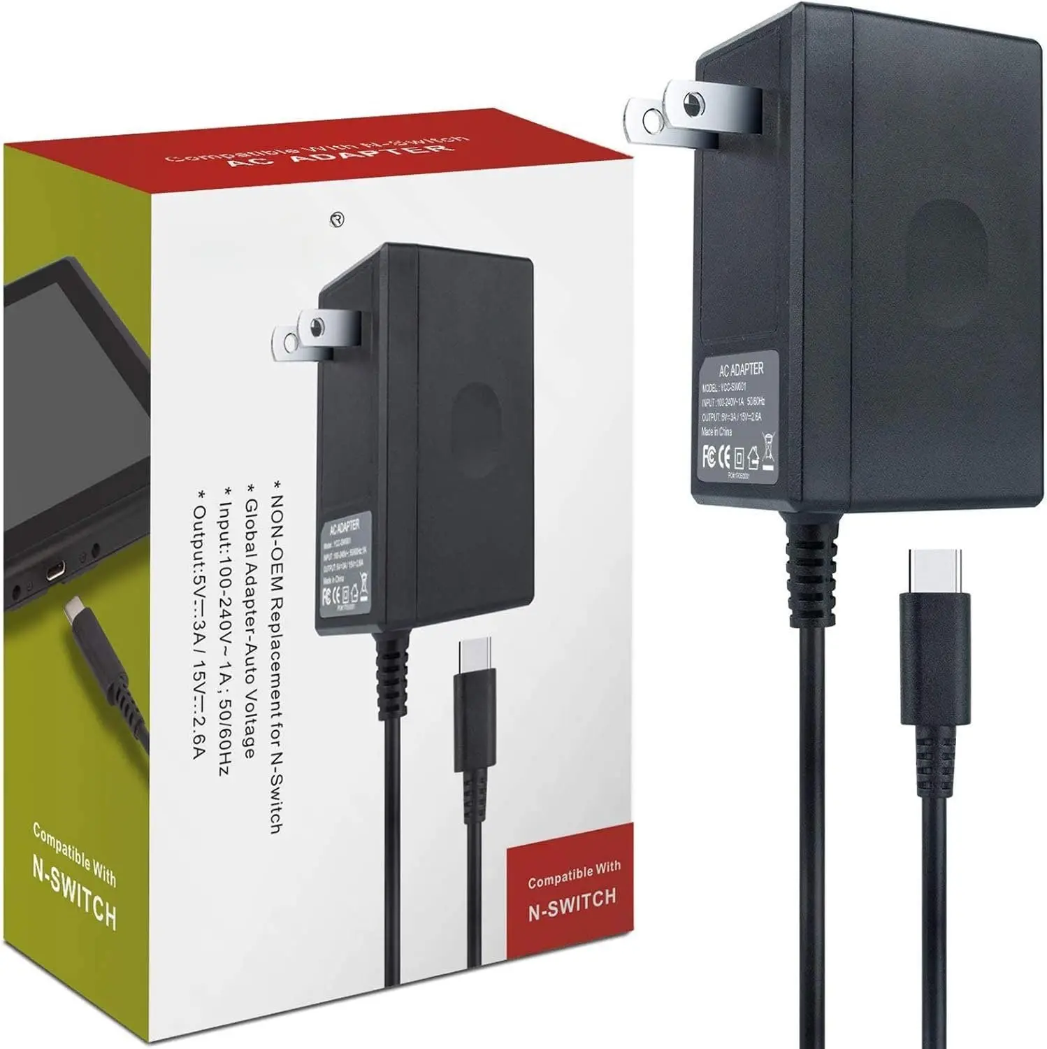 Charger for  ,  Charger AC Adapter Power  15V 2.6A Fast  Kit Compatible with  OLED/ Dock and Pro Controller (Support TV Mode),Black