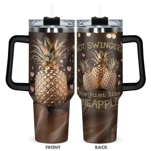 Pineapple Pattern Tumbler with Lid, 1 Count Stainless Steel Water Bottle, Insulated and Durable, Gift for Any Occasion, Drinkware