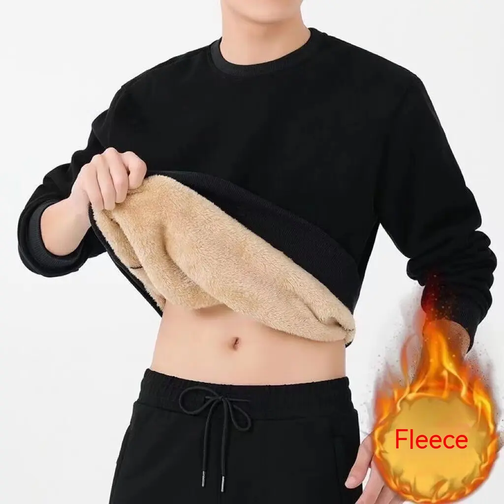 Men's Sweater Warm Berber Fleece Fleece-lined Thickened Lambswool Round Neck Loose Fit Pullover Winter Long Sleeve Adult Size M-5XL