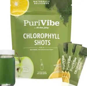 All About Juicing Chlorophyll Green Juice Shots - Clean Energy, Detox, Alkalize - 15 Stick Packs - 120 mg, Superfood Juice Powder - PuriVibe