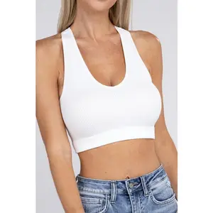 Ribbed Cropped Racerback Tank Top
