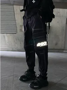 Men's Reflective Letter Print Multi-pocket Cargo Pants, Casual Loose Fit Pants for Daily Wear, Fashion Men's Trousers for All Seasons