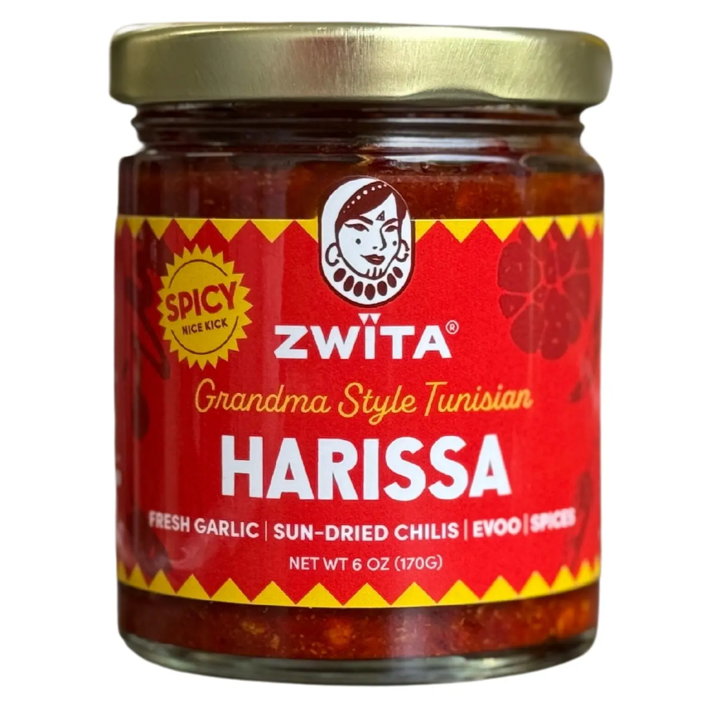 Zwïta Spicy Harissa — Award-Winning Tunisian Thick Sun-Dried Chili Paste With Fresh Garlic & Extra Virgin Olive Oil — Warm, Lingering Heat — 100% Grandma Approved — North African Condiment — Hot Chili Sauce — Vegan, Gluten Free, Non-GMO — 6 oz
