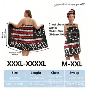 Gothic Distressed American Flag Black Towel Set, Red/White Striped Head Wrap, Plus Size Skirt & Cone Hair Cover (XXL-XXXXL) for Halloween Cosplay/Bath, USA Flag Themed Bathrobes & Accessories, Adult Party Robe with Gothic Text, Bathroom Towel