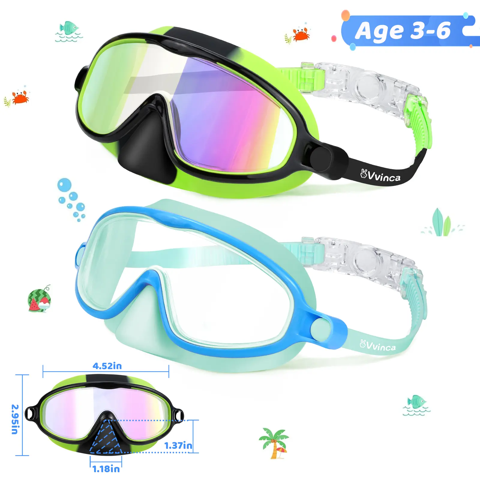 01-Mirrored Black Green & Light Blue（For kids 3-6）