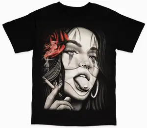 Bad Girl Chola T-Shirt | Smoking Girl with Rose | Gangster Tattoo Style | Urban | Menswear | Top