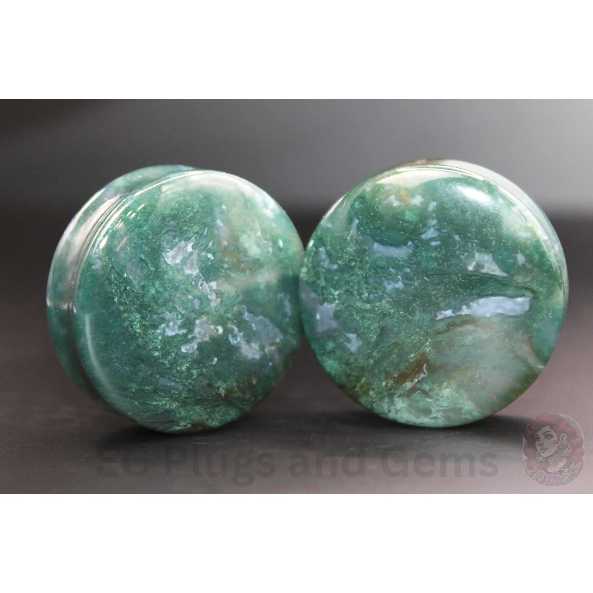Mossy Agate Plugs, Grade A Double Flare Polished Stone Gauges for Stretched Ears, Comfortable and Secure Fit Pair Set