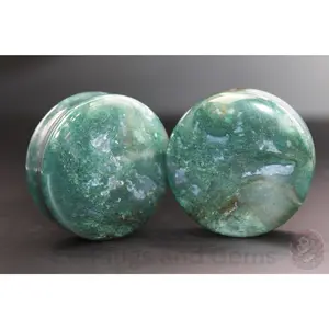 Moss Agate Plugs - "A" Grade Double Flare Pair Stone Green Gauges 3mm-30mm