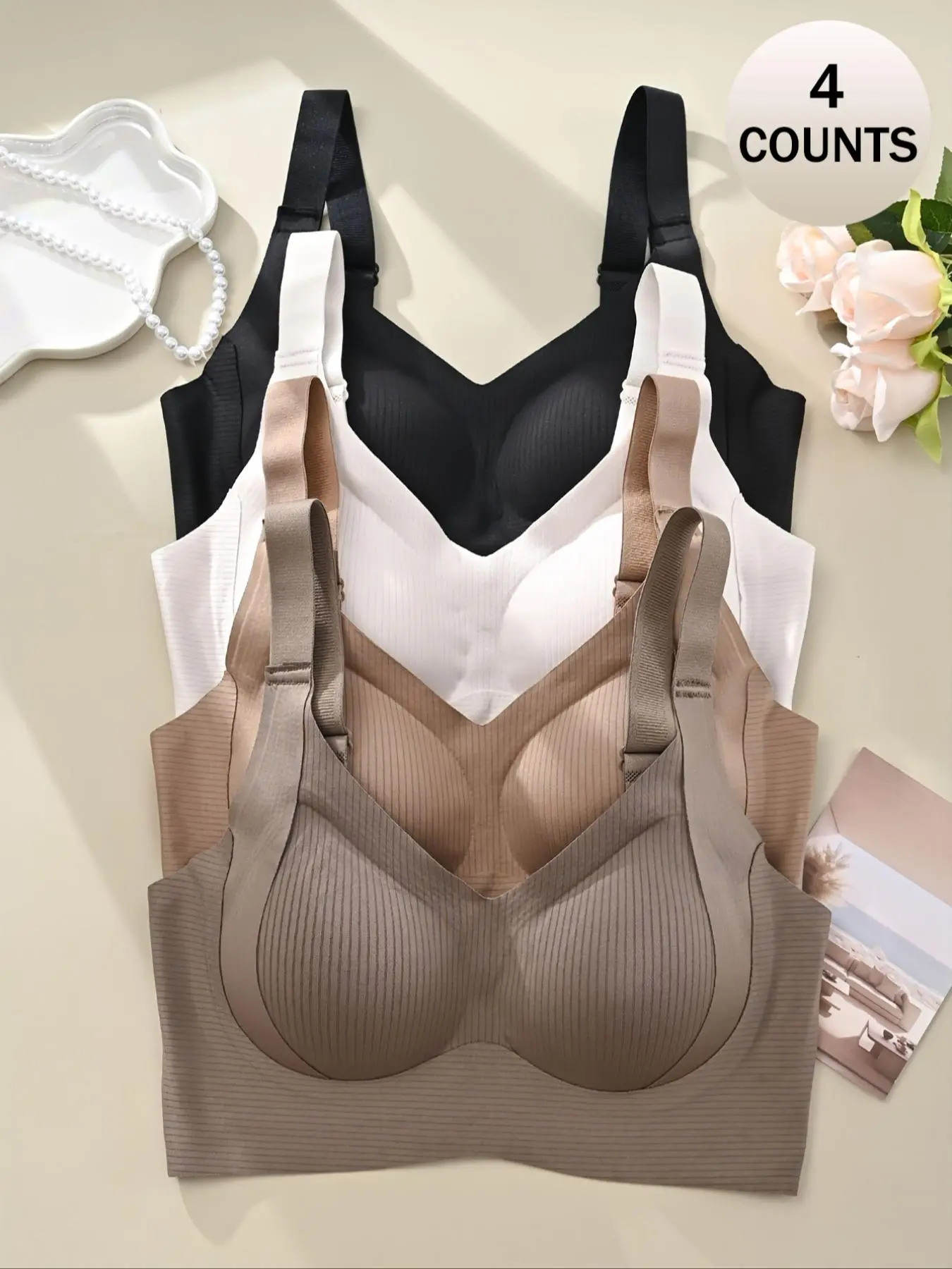 Women's Seamless Wireless Bra, Adjustable Wide Straps, Comfortable Breathable Lingerie, Medium Support, Casual All-Season Wear Women's Seamless Wireless Bra, Adjustable Wide Straps, Comfortable Breathable Lingerie, Medium Support, Casual All-Season Wear