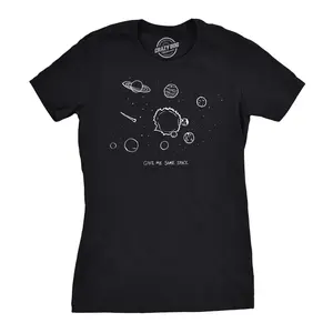 Womens Give Me Some Space T Shirt Funny Planet Science Solar System Stars Tee Funny Womens T Shirts Cute Vintage Fashion Casual Ladies T-Shirt Gift Funny Science Top Women's Novelty Tees Black