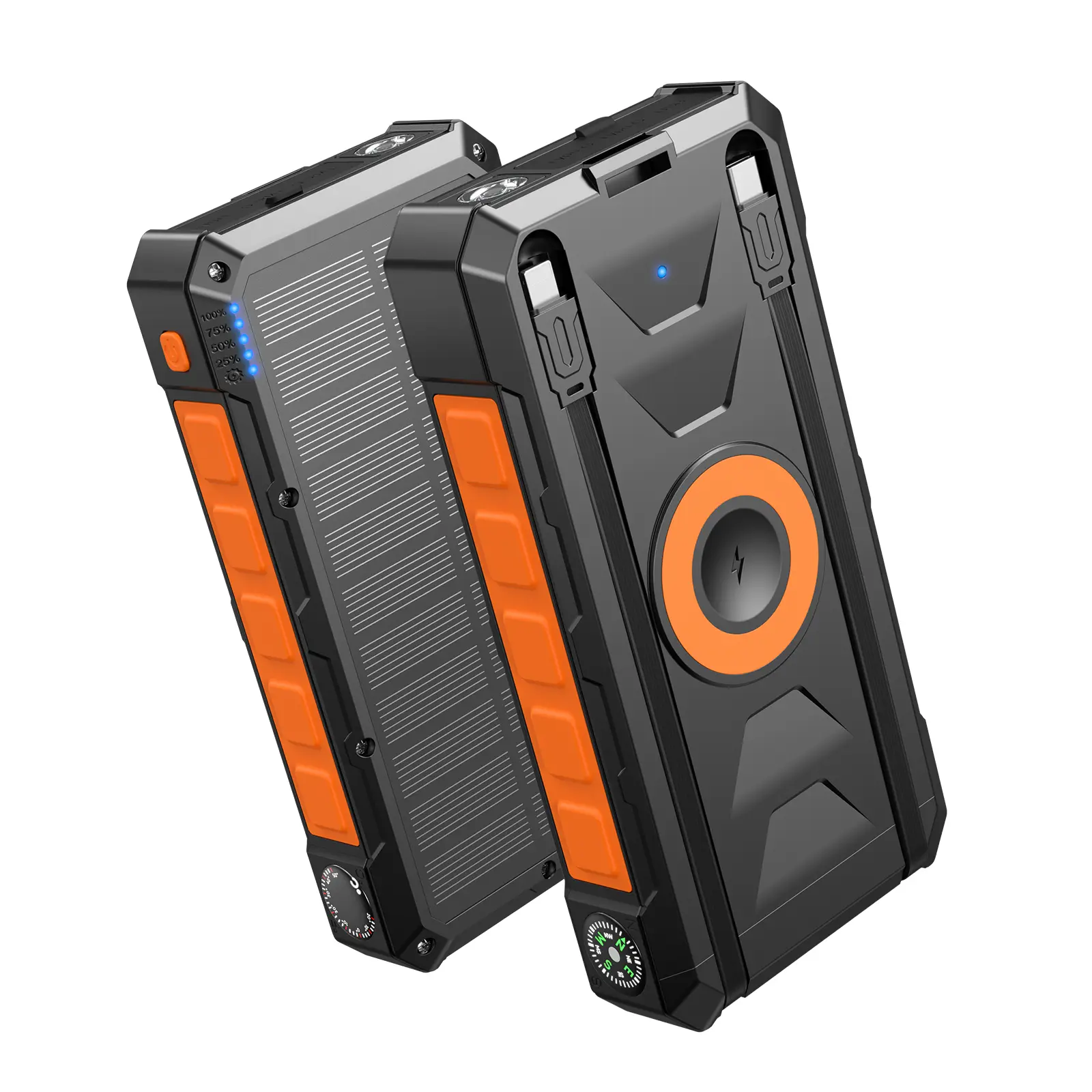 50000mAh solar charger, built-in 2 cables, 6 outputs, 15 watt fast charging mobile power bank, suitable for all mobile devices. Solar portable charger, suitable for hiking, camping, home backup mobile power bank, the best choice for gifts