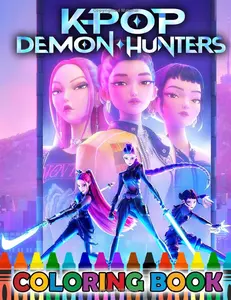 K-Pop’s De-mons Hunters coloring book: JUMBO Drawing Pages Of Characters and KPops Hu-ntrix’s Iconic Scenes for Kids Teens Adults