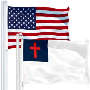 G128 Combo Pack: USA  3x5 Ft 150D Printed Stars & Christian Flag 3x5 Ft 150D Printed