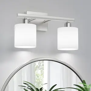Bathroom Light Fixtures, Bathroom Lighting Fixtures Over Mirror, Classic Vanity Lights, Modern Vanity Light with Textured Frosted Opal White Glass Shades