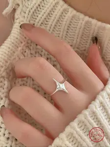 S925 Sterling Silver Star Decor Cuff Ring, Unique Rings, Fashionable Adjustable Ring for Women & Girls, Casual Jewelry for Party, Daily Clothing Decor, Trendy All-match & Exquisite Jewelry for Birthday Gift