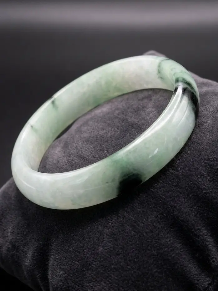 Unisex Adults' Natural Burmese Jadeite Bangle - 54mm, Classic Heirloom Jade Energy, Cool Glossy Feel