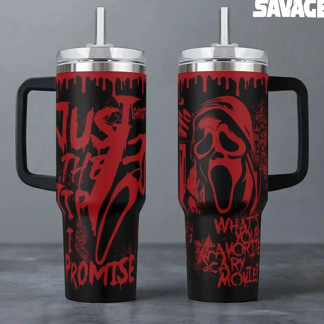 [MADE IN US] Vacuum Insulated Tumbler Red Ghostface Scream with Lid and Straw - Stainless Steel Travel Coffee Mug Double Wall Hot & Cold Drink Cup Leakproof Portable