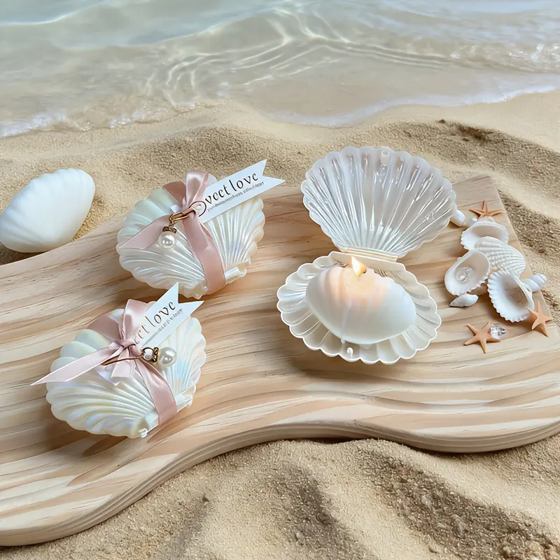 4pcs seashell soy wax candle gift set scented soy wax with pink ribbon tag ambient lighting home decor souvenir gift for halloween christmas thanksgiving valentine #SummerWins #DealsForYouDays