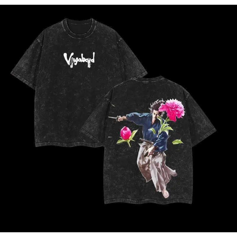 Valentine Shirts Thorfinn Karlsefni Vinland Saga Guts Berserk Miyamoto Musashi Vagabond Vintage Washed Graphic T-Shirt Unisex Oversized Heavyweight Cotton Anime Manga Tee Casual Streetwear Fashion Valentine Gift Top For Anime Lovers Fans