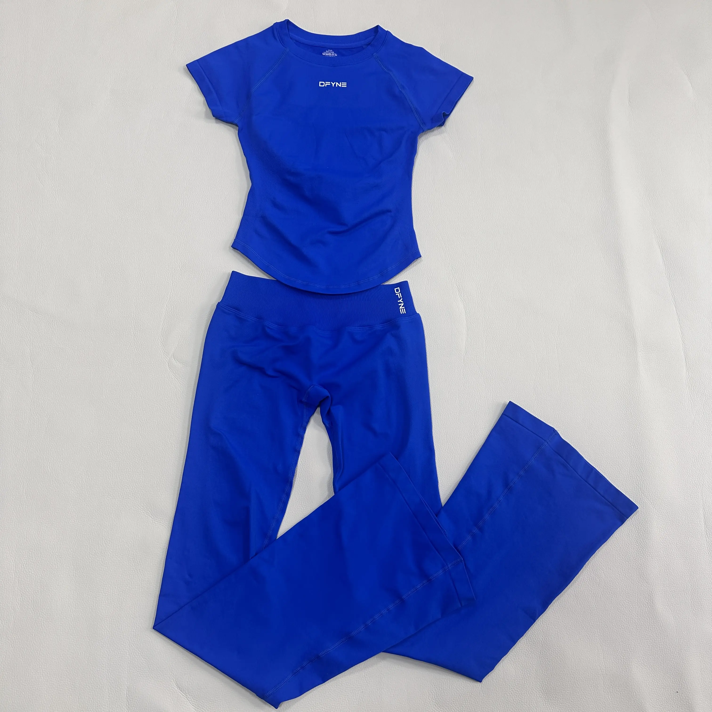 Dfyne Yoga Set for Women, 3-Piece Seamless Sculpt High Waist Flare Leggings & Short Sleeve Top | Tummy Control & Booty Lift Gym Outfit, Gym Ootd, Outfit Inspiration