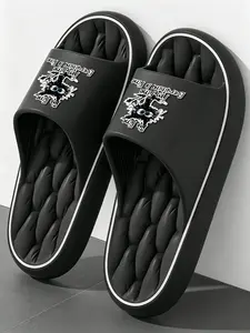 Grunge Style Letter Print Slides, Comfy Squishy Eva Slippers, & Streetwear Open Toe Slides, Comfortable Footwear for Daily Wear