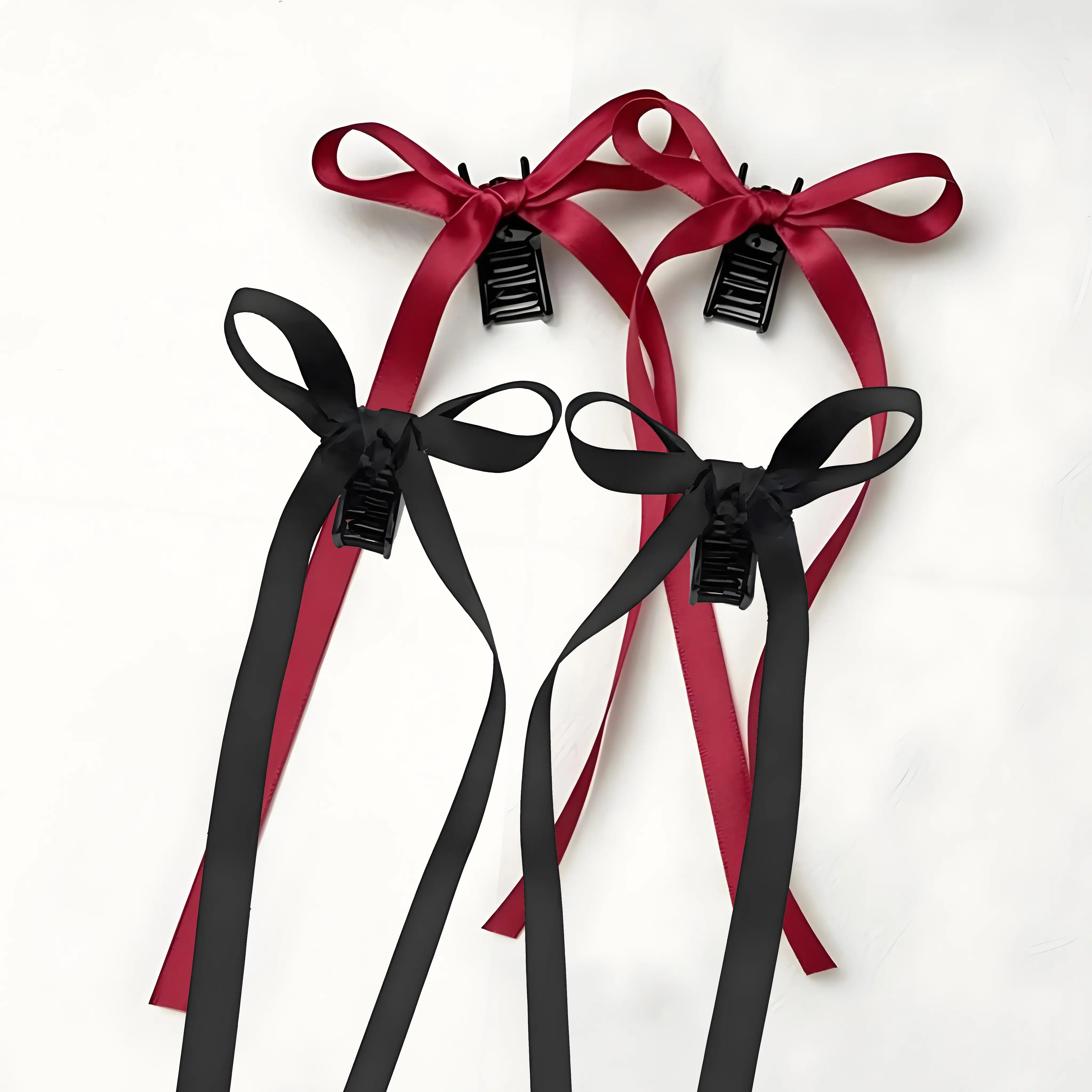 2pcs Elegant Bow Decor Hair Claws Set for Women,Small bowknot ribbon black and red hair clip，silky clip, Hair Accessories, Cute Lovely Hairwear for Daily Used, Super Cute Clips, Pretty Bow, Bowknot，tiny claw clip girl，Christmas Headband Holiday Favors
