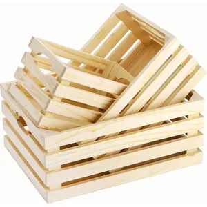 3 Pack Wooden Nesting Crates with Handles, Decorative Hand Crafted Wood Box Nesting Crate Farmhouse Basket Container for Display and Organization, Home Centerpieces