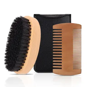 Fall Halloween Gift  Men’s Beard Brush Kit with Pearwood Comb and Boar Bristle Brush – Premium Grooming Tools for Home Use and Barbershop Styling