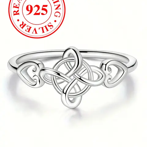 S925 sterling silver exquisite Celtic knot ring Elegant Casual Ring ladies fashion elegant unique design suitable for everyday party wear jewelry Real Rings Beautiful Rings Valentine's Day gift（with box）