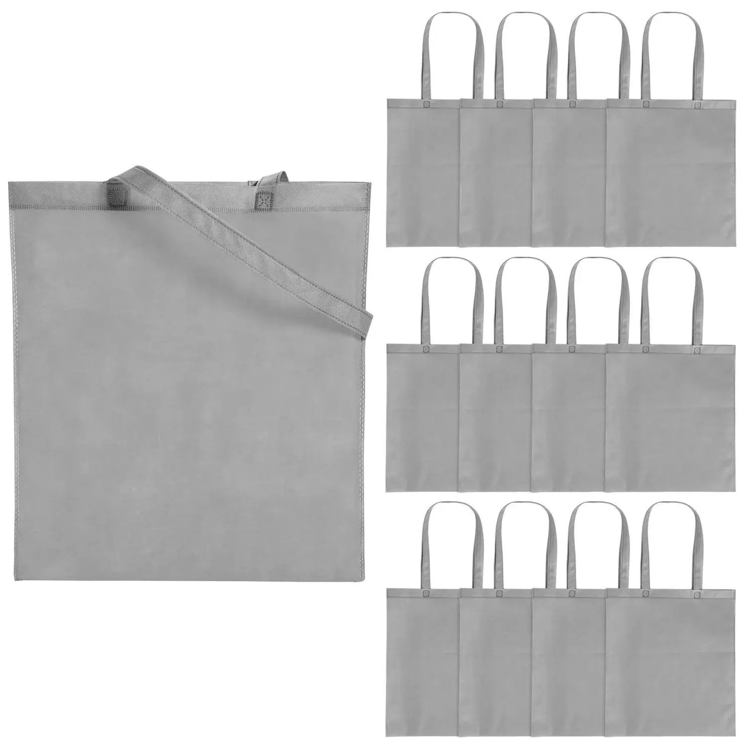 15" x 17" Large Grey Nonwoven Tote Bags - 12 Pc.