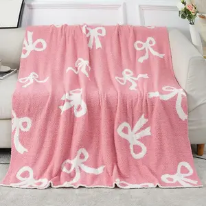 50" x 60" Bed Throw Blanket, Bow  Throw Blanket for Home Decor and , Microfiber Blanket Bow Blanket Plush Bedding, Soft Cozy Fluffy Throw Blankets for Couch, Sofa (F)
