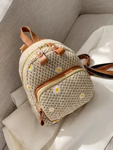Fresh artistic style, niche design, woven backpack, fashionable retro personality, elegant atmosphere, high-quality backpack, multi zipper pocket design, suitable for daily commuting, shopping, and play