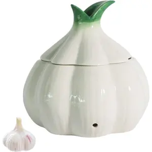 Garlic Keeper for Counter,with Lid and Holes GarlicSaver,Garlic Holder Storage Container toKeep (white)