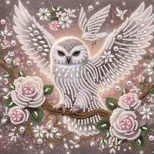 Flower & Owl Pattern Diamond Arts Colorful Painting Kit without Frame, DIY 5D Diamond Arts Crafts for Bedroom Home Wall Decor