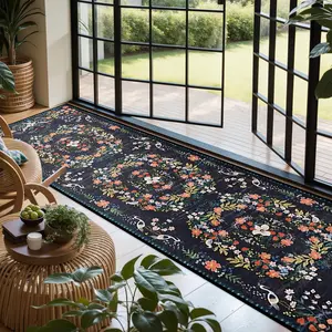 Vintage Bohemian Floral Carpet Runner, Pet-Friendly Non-Slip Soft Plush Mat, Machine Washable Rug, Foldable Indoor Rug for Bedroom Bathroom Living Room, Boho Runner Rug