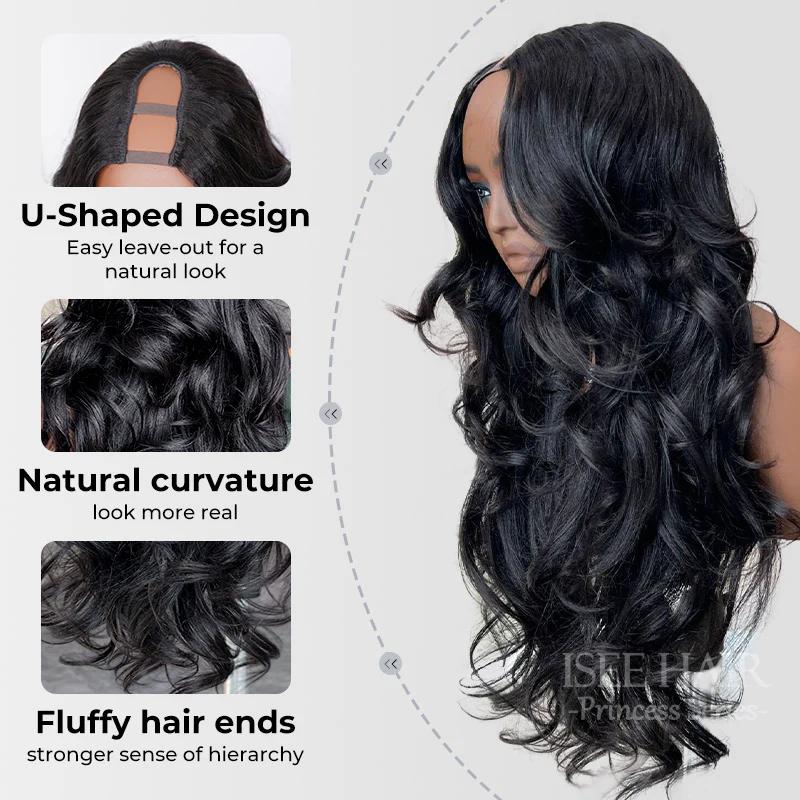 ISEE HAIR 250% Density Yaki Straight Pre-Styled Butterfly Cut Layer U/V Part Sew In Wig Natural Black Human Hair Wigs#SpringStatements
