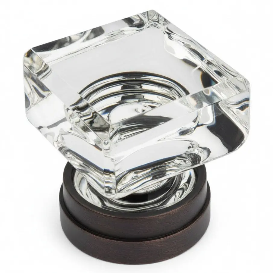 Cosmas 6578ORB-C Oil Rubbed Bronze & Clear Glass Square Cabinet Knob
