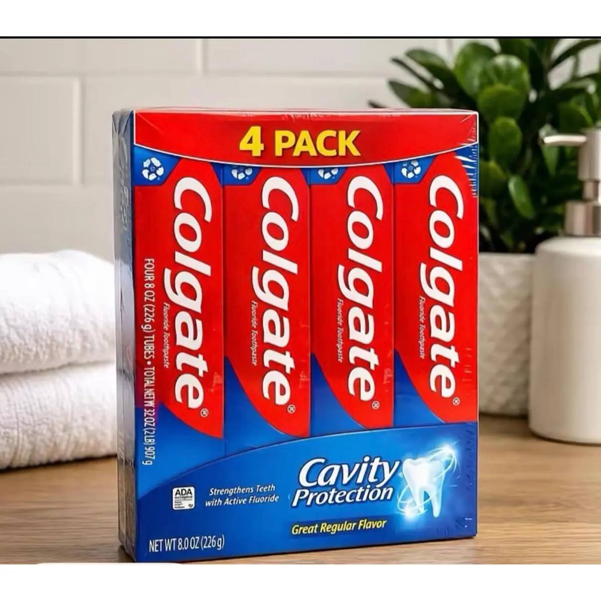 Colgate Cavity Protection Toothpaste 4 Pack 8.0 oz Each Great Regular Flavor Strengthens Teeth with Active Fluoride