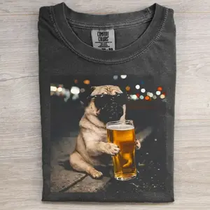 Cool Pug Drinking Beer Graphic T-shirt, Vintage 90s Dog Meme Graphic Tee, Animal Lover Shirt, Unisex Fit Design, Gift for Men and Women