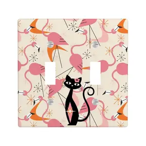 Flamingo And Atomic Cat Mid Mod Kitschy Pink Orange Retro Switch Cover 2-Gang 2 Toggle