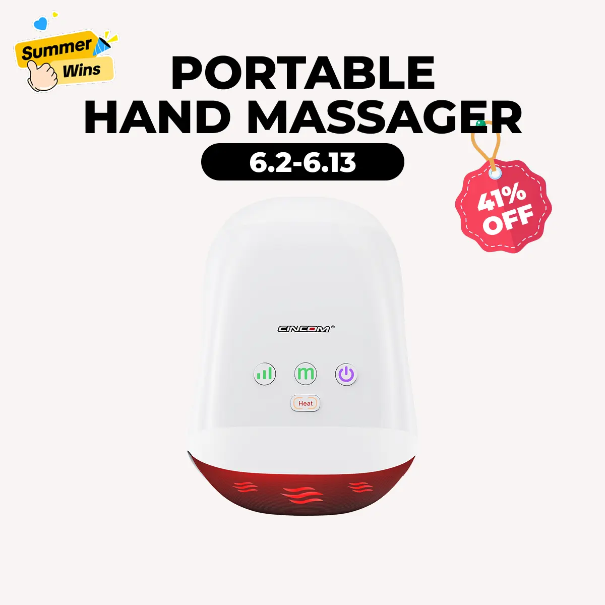 CINCOM Portable Hand Massager (White) - USB Rechargeable, Battery-Operated, Palm-Graspable ABS Portable Massage Device with Warmth, Gentle Kneading, Adjustable Settings, Auto-Off for Daily Relaxation, Ideal Gift, Usb Rechargeable Massagers