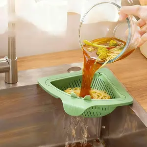 2 Counts Triangular Draining Basket Random Color Kitchen Filter Net Storage Rack Strainer for Vegetable Fruit and Rice Residue