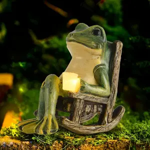 1 Unit Frog Resin Mini Swing Powered by Solar Energy with Warm Light, Terrace/Outdoor Garden Night Light, Desk Sculpture for Housewarming Party and Gift.