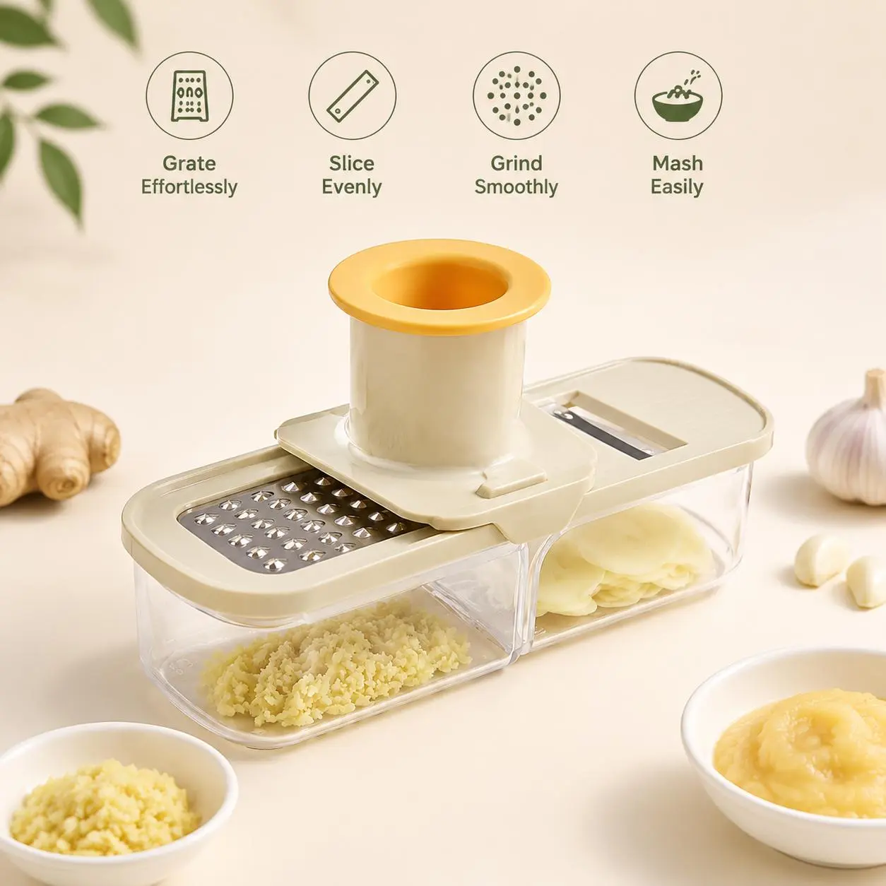 1 Piece 3 in 1 Multifunctional Food Grater, with Hand Guard Design, for Slicing Shredding and Grinding Ginger Garlic, Kitchen Cooking Prep Tool
