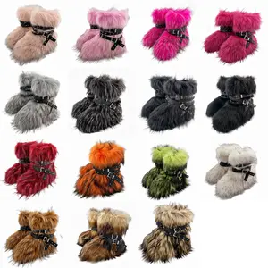 BDHJYDB Men'S Punk Gothic Furry Boots with Exaggerated Lace-Up Closure & Faux Fur Collar - Slip-Resistant Rubber Sole, Round Toe Winter Snow Boots for Outdoor Hiking, Rock Climbing, Casual Streetwear - Multi-Color Options (Black, Pink, Red, Green, White,