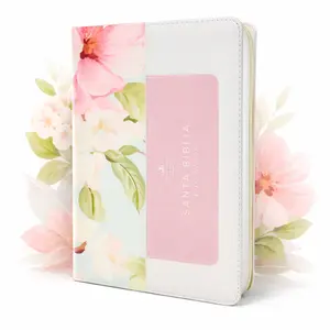 Biblia con Cierre Letra Gigante Manual 14 puntos RV1960, imit piel tricolor azul/rosa/blanco con índice y canto floral
