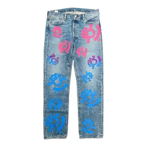 Denim Tears x Bstroy Levi’s 501 Cotton Wreath Logo Jeans Light Wash Indigo Pink Blue